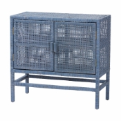 bali & pari Vivan Natural Rattan Storage Cabinet - 2-Tier Handwoven Wicker Accent Cabinet with Double Doors and Elevated Base, Navy Blue